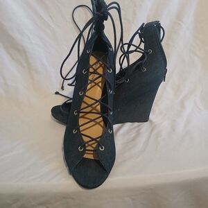 Ashley Stewart Black Lace-Up Wedges
